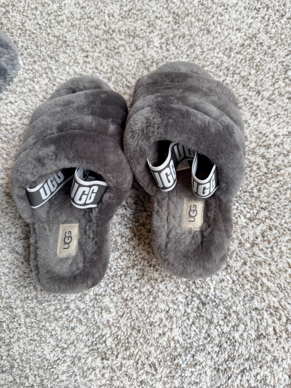 UGG Fluff Yeah Plush Sheepskin Slide Slippers in Charcoal